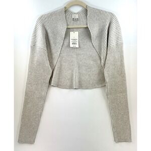 Grey Ribbed Cropped Open Front Cardigan L Balletcore Preppy Layer Cozy Travel
